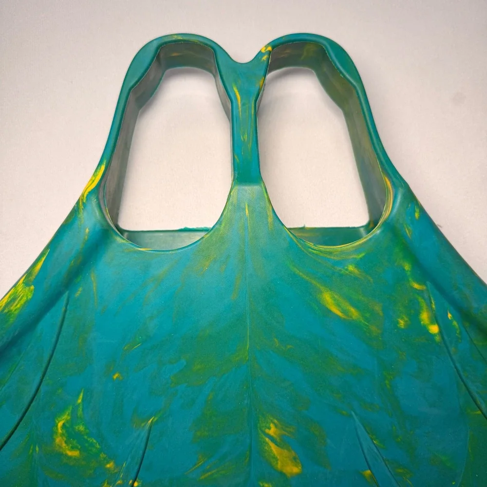 Mahina MerFin Mermaid Monofin Teal Yellow Rubber Swim Fin USA 10.5-12.5 Diving